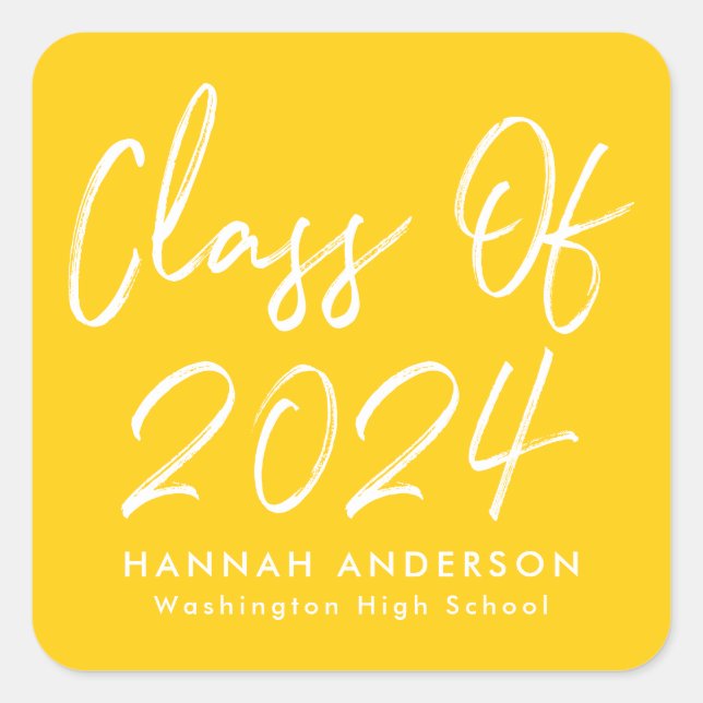 Modern Script Yellow Class of 2023 Graduation Square Sticker (Front)