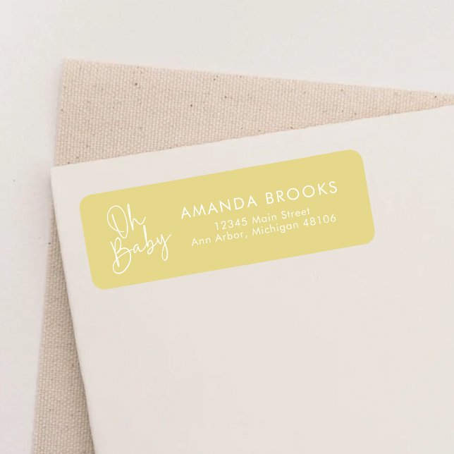 Modern Script Yellow Oh Baby Simple Return Address (Creator Uploaded)