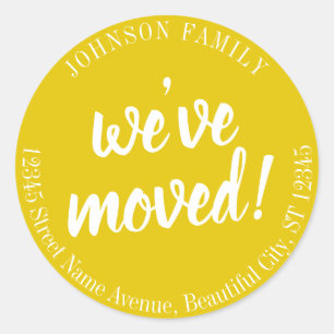 Modern Script Yellow We've Moved New Address Classic Round Sticker