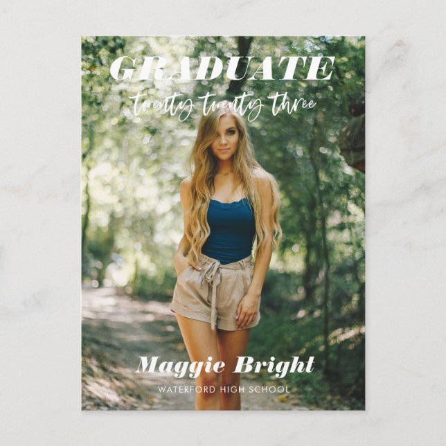 Modern scripted 2023 graduate announcement  postcard (Front)