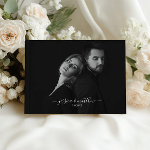 Modern Scripty Black and White Photo  Guest Book