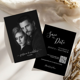 Modern Scripty Black and White Photo QR Code Invitation