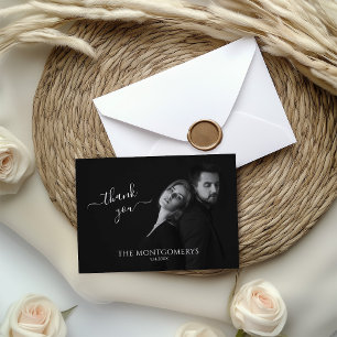 Modern Scripty Black and White Photo  Thank You Card