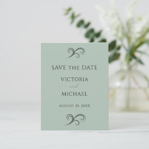 Modern Scrolls Minimalist Green Wedding Save The Date