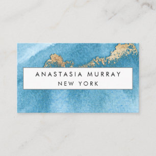 Modern Sea Blue and Gold Glitter Minimalist Luxury Business Card
