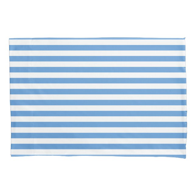 Modern Sea Blue and White Stripe Beachy Pillowcase (Front-Left)