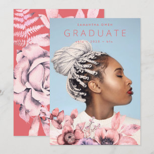 Modern   Sea Coral Floral   Watercolor Graduation  Announcement