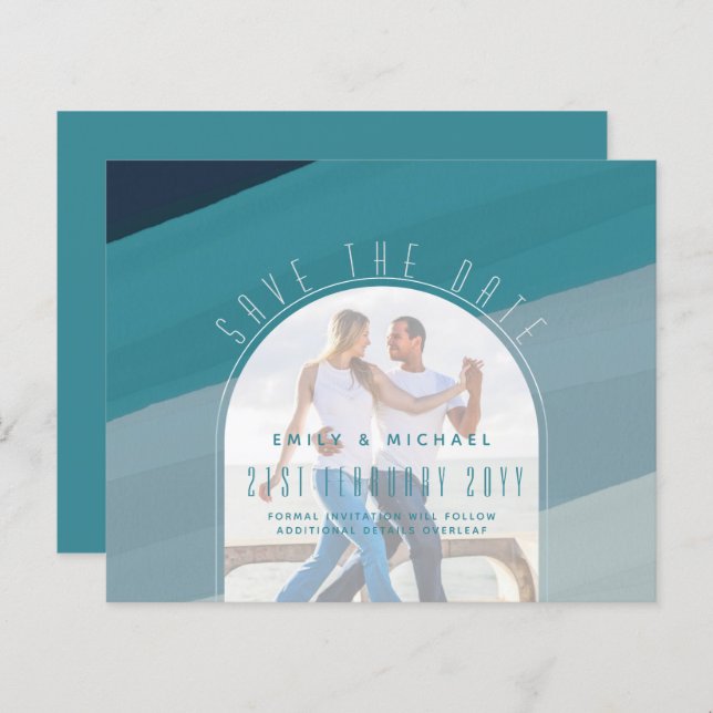 Modern Sea Glass Ocean Peacock Blue Teal Wedding (Front/Back)