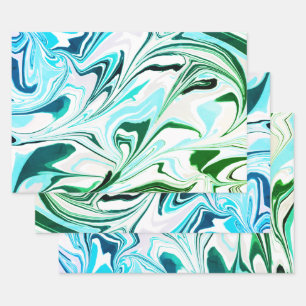 Modern Sea Green Blue Marbled Paper Pattern