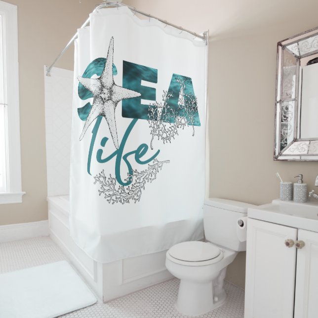 Modern sea life aqua teal blue typography starfish (In Situ)
