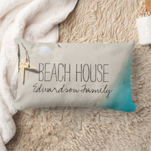 Modern sea starfish beach house monogrammed pillow