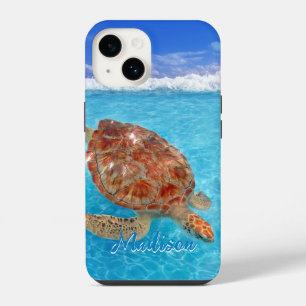 Modern Sea Turtle Blue Beach Personalized     iPhone 14 Case