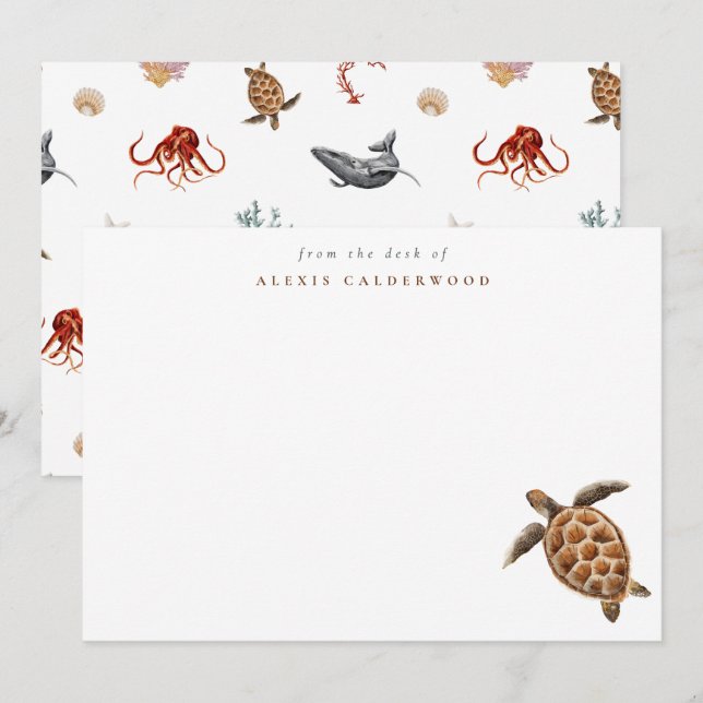 Modern Sea Turtle Personalized Card (Front/Back)