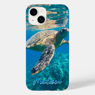 Modern Sea Turtle Underwater Personalized Case-Mate iPhone 14 Case