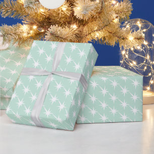 Modern Seafoam mint Green white starburst stars Wrapping Paper
