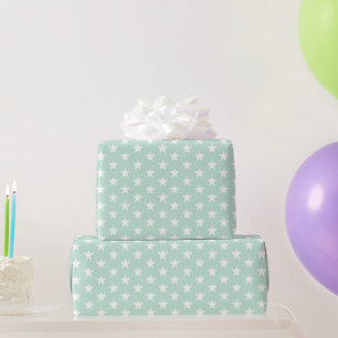 Modern seafoam mint green white stars pattern gift wrapping paper