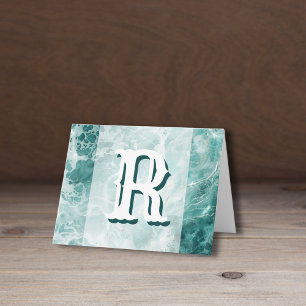 Modern Seafoam Silver Wedding Color Monogram Note Card