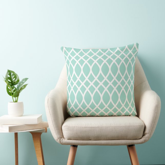Modern Seafoam Trellis Framework Pattern Throw Pillow (Chair)