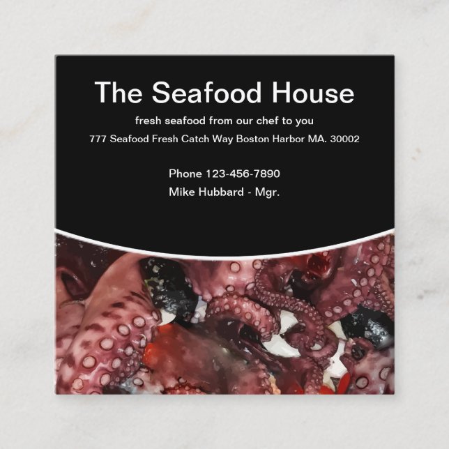 Modern Seafood Theme Square Business Card (Front)