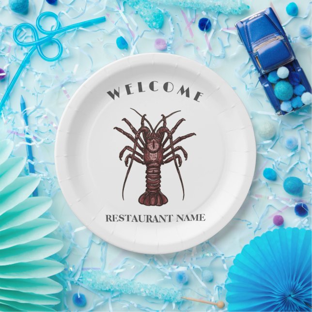 Modern seafood welcome Lobster Restaurant logo nam Paper Plate (Party)