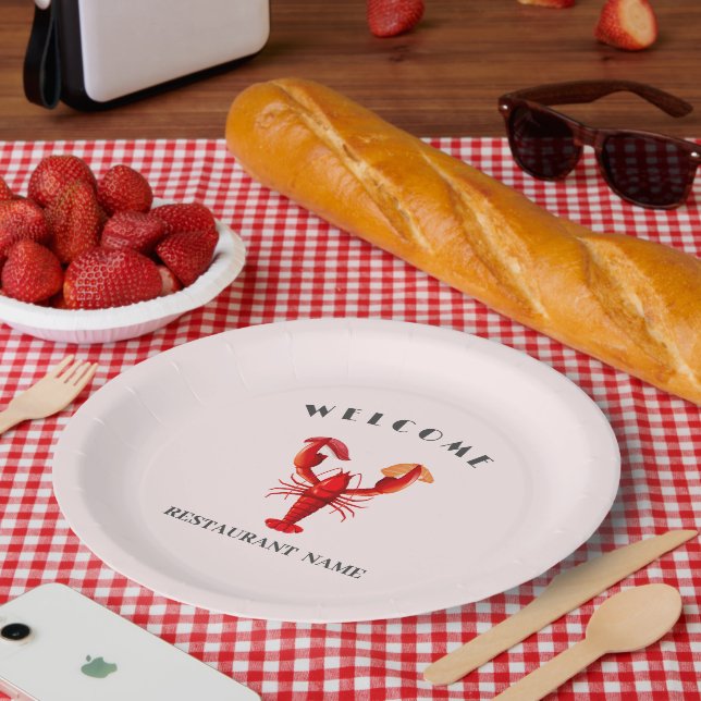 Modern seafood welcome Lobster sushi custom name Paper Plate (Picnic)