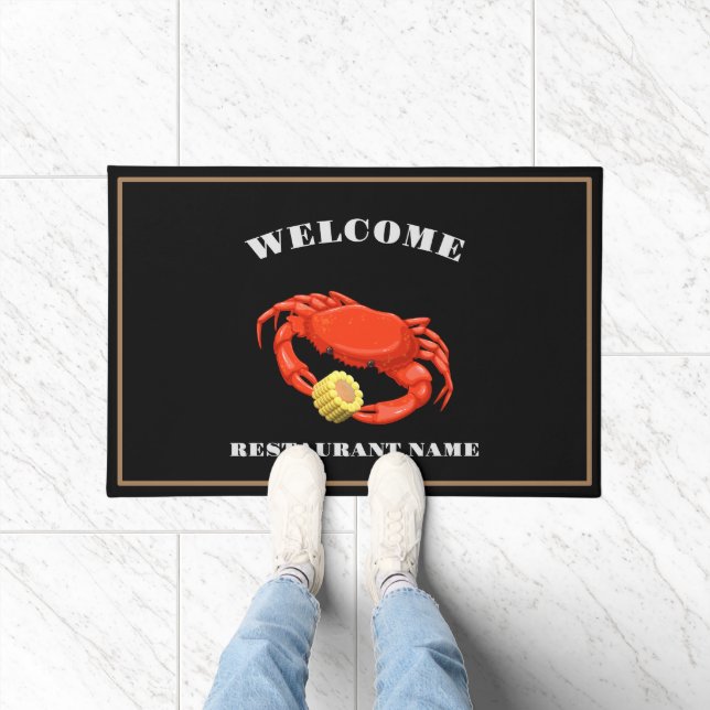 Modern seafood welcome red Crab Corn custom name Doormat (Indoor)