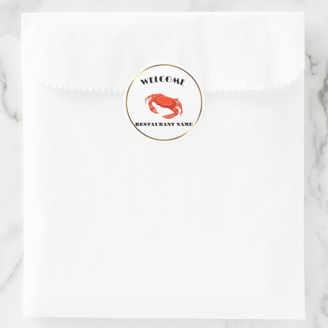 Modern seafood welcome red Crab custom name Classic Round Sticker (Bag)