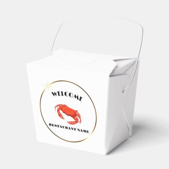 Modern seafood welcome red Crab custom name Favor Box (Front Side)