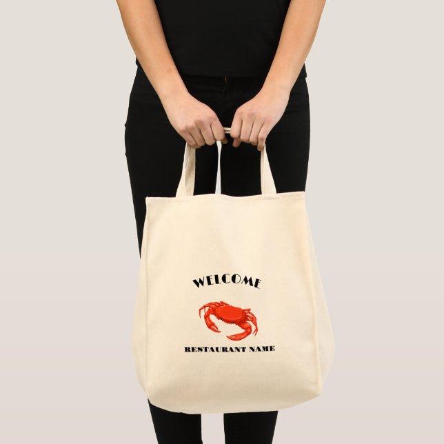 Modern seafood welcome red Crab custom name Tote Bag (Front (Product))
