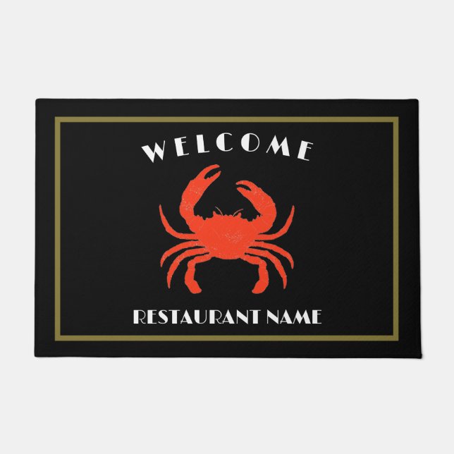 Modern seafood welcome red Crab custom Personalize Doormat (Front)