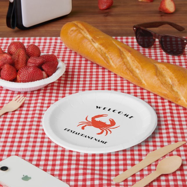 Modern seafood welcome red Crab custom Personalize Paper Plate (Picnic)