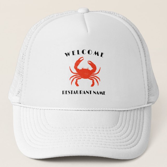 Modern seafood welcome red Crab custom Personalize Trucker Hat (Front)