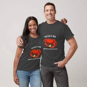 Modern seafood welcome red Crab ramen logo name T-Shirt