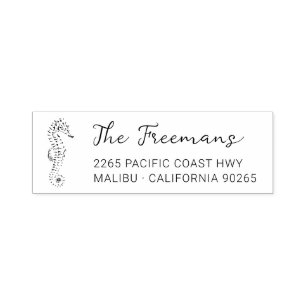 Modern Seahorse Ink Drawing Return Address.  Self-inking Stamp