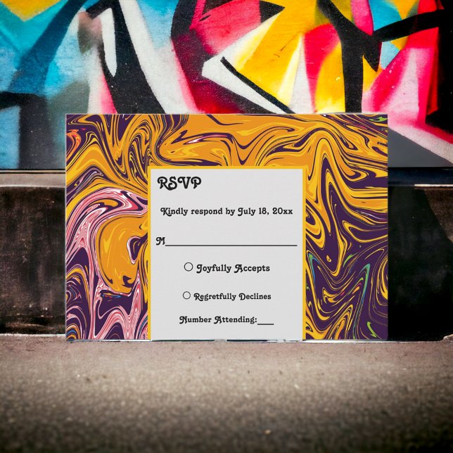 Modern Seamless Abstract Wavy Whimsical Wedding RSVP Card (Creator Uploaded)