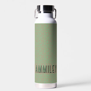 Modern Seamless Beige Green Name Water Bottle