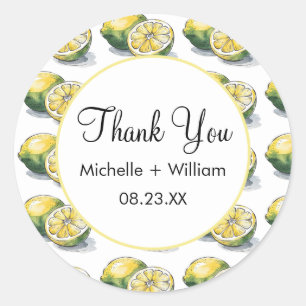 Modern Seamless Pattern Watercolor Wedding Lemon Classic Round Sticker