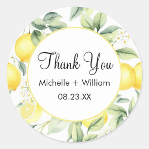 Modern Seamless Pattern Watercolor Wedding Lemon Classic Round Sticker
