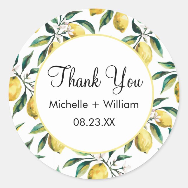 Modern Seamless Pattern Watercolor Wedding Lemon   Classic Round Sticker (Front)