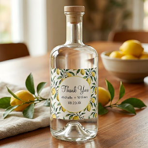 Modern Seamless Pattern Watercolor Wedding Lemon   Liquor Bottle Label