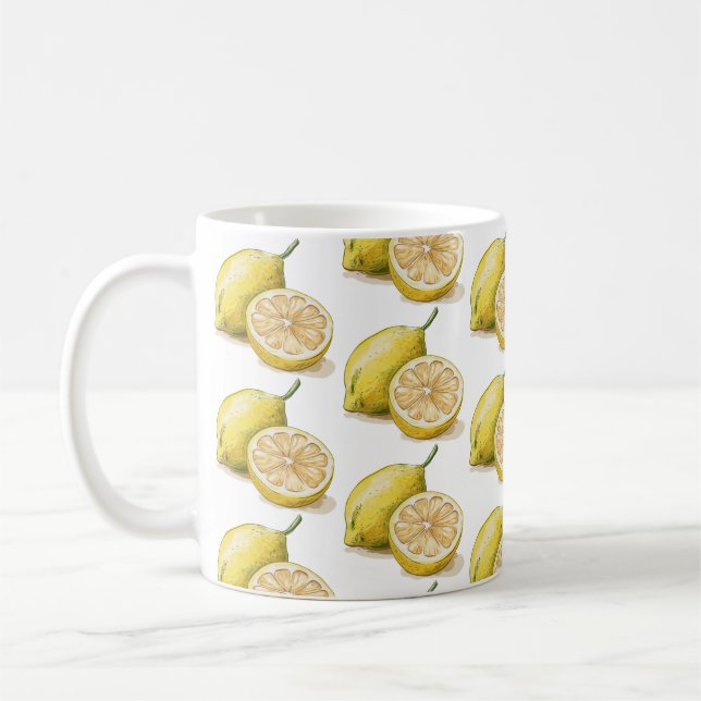 Modern Seamless Pattern Watercolor Yellow Lemon    Coffee Mug (Left)