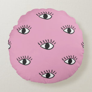 Modern seamless pattern with hand drawn eyes on pi round pillow