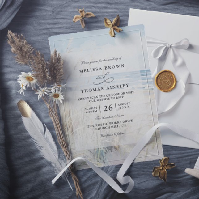 Modern Seaside Watercolor Beach QR Code Wedding Invitation (Creator Uploaded)