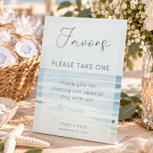 Modern Seaside Watercolor Beach Wedding Favours Pedestal Sign