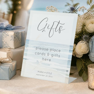 Modern Seaside Watercolor Beach Wedding Gifts Pedestal Sign