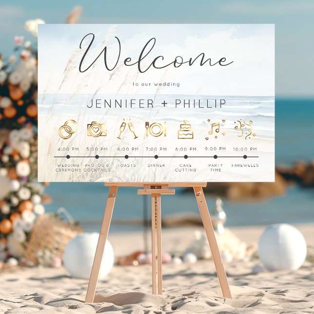 Modern Seaside Watercolor Wedding Order of Events Poster (Creator Uploaded)