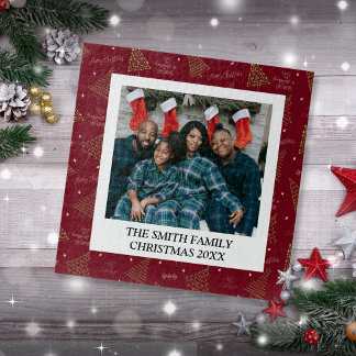Modern Season Greetings in Red with Family Photo Jigsaw Puzzle
