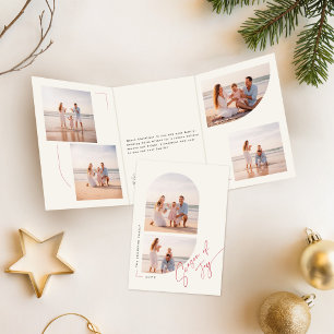 Modern Season of Joy Family Photo Christmas Tri-Fold Holiday Card