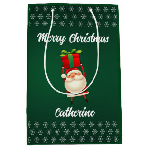 Modern Seasonal Santa Claus Merry Christmas  Medium Gift Bag