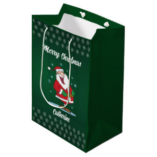 Modern Seasonal Santa Claus Merry Christmas Medium Gift Bag